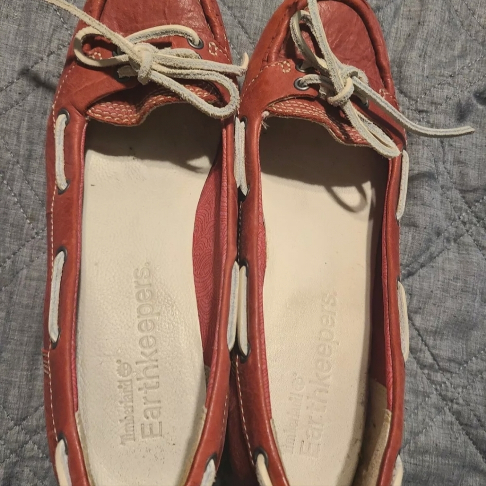 Timberland Women's red  Leather Slip On Wedge Shoes earthkeepers size 8